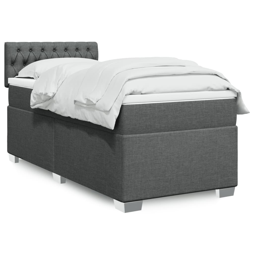 Κρεβάτι Boxspring με Στρώμα Σκούρο Γκρι 100x200 εκ. Υφασμάτινο - Pakobazaar