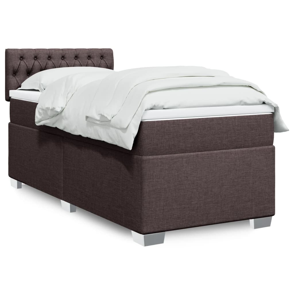 Κρεβάτι Boxspring με Στρώμα Σκούρο Καφέ 100x200 εκ. Υφασμάτινο