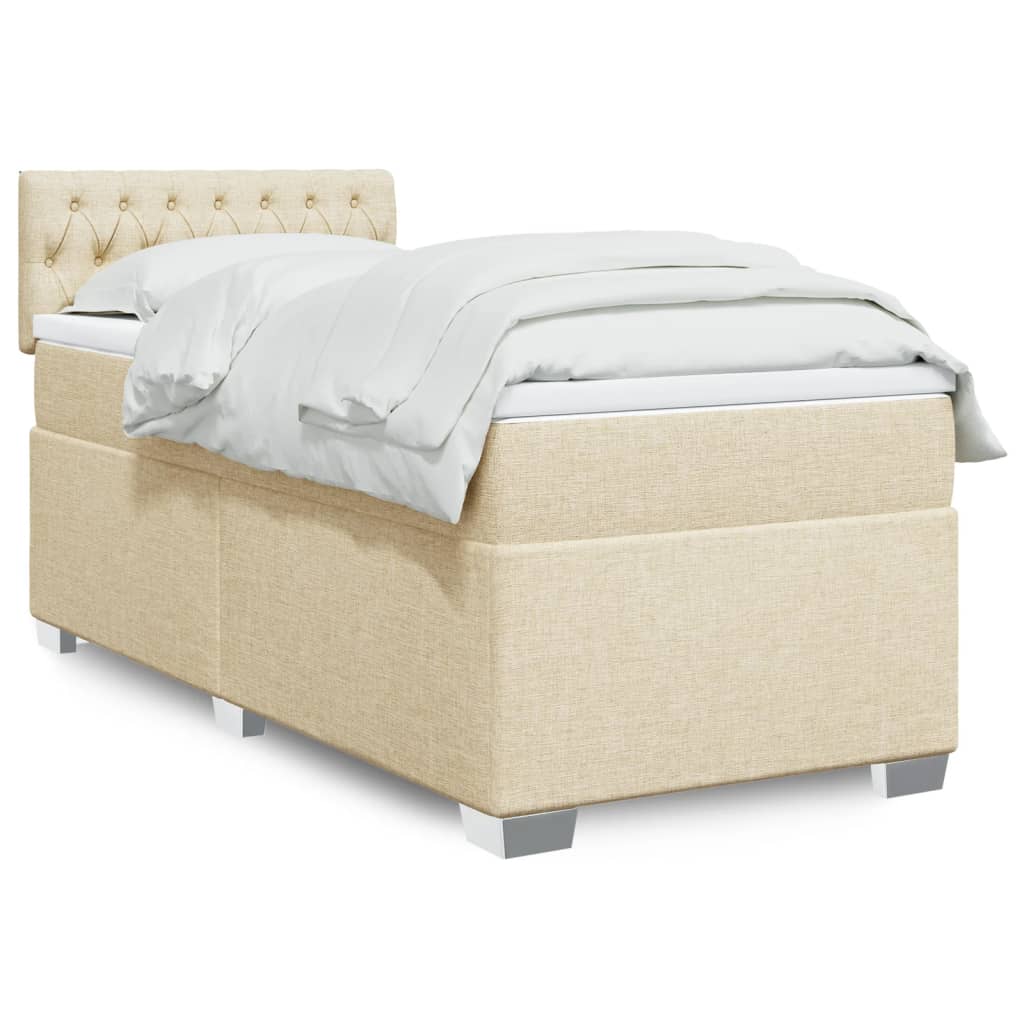 Κρεβάτι Boxspring με Στρώμα Κρεμ 100 x 200 εκ. Υφασμάτινο