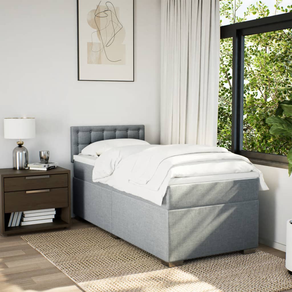 Κρεβάτι Boxspring με Στρώμα Ανοιχτό Γκρι 100x200 εκ. Υφασμάτινο - Pakobazaar