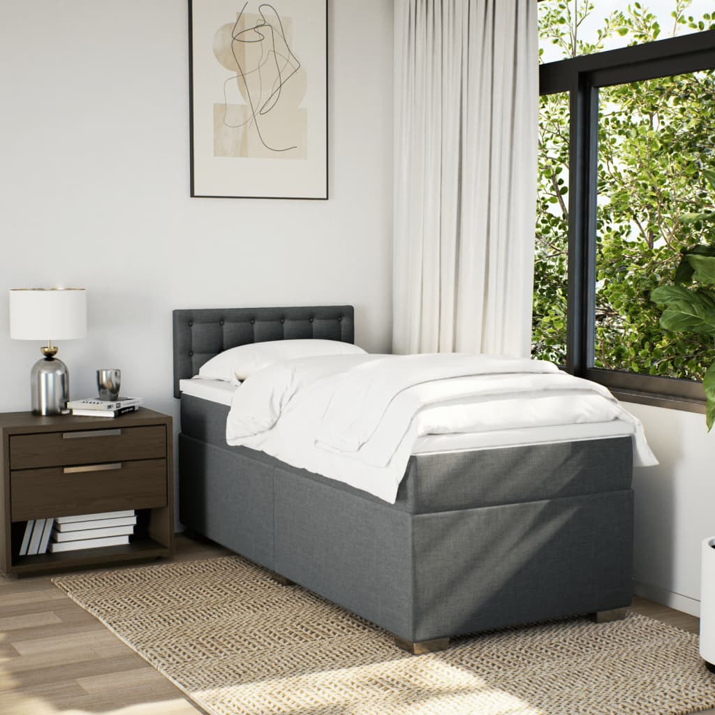 Κρεβάτι Boxspring με Στρώμα Σκούρο Γκρι 100x200 εκ. Υφασμάτινο