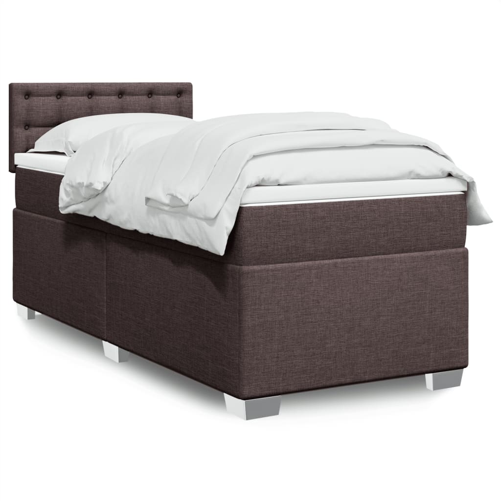 Κρεβάτι Boxspring με Στρώμα Σκούρο Καφέ 100x200 εκ. Υφασμάτινο
