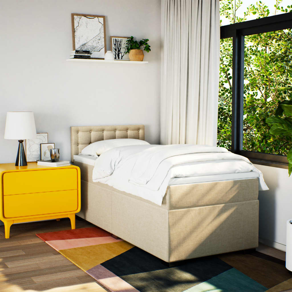 Κρεβάτι Boxspring με Στρώμα Κρεμ 100 x 200 εκ. Υφασμάτινο