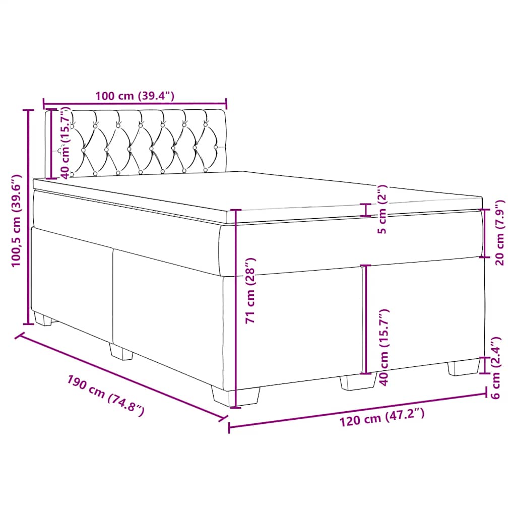 Κρεβάτι Boxspring με Στρώμα Ανοιχτό Γκρι 120x190 εκ. Υφασμάτινο - Pakobazaar
