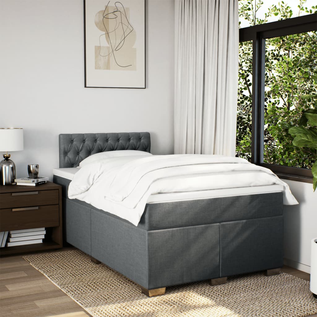 Κρεβάτι Boxspring με Στρώμα Σκούρο Γκρι 120x190 εκ Υφασμάτινο - Pakobazaar