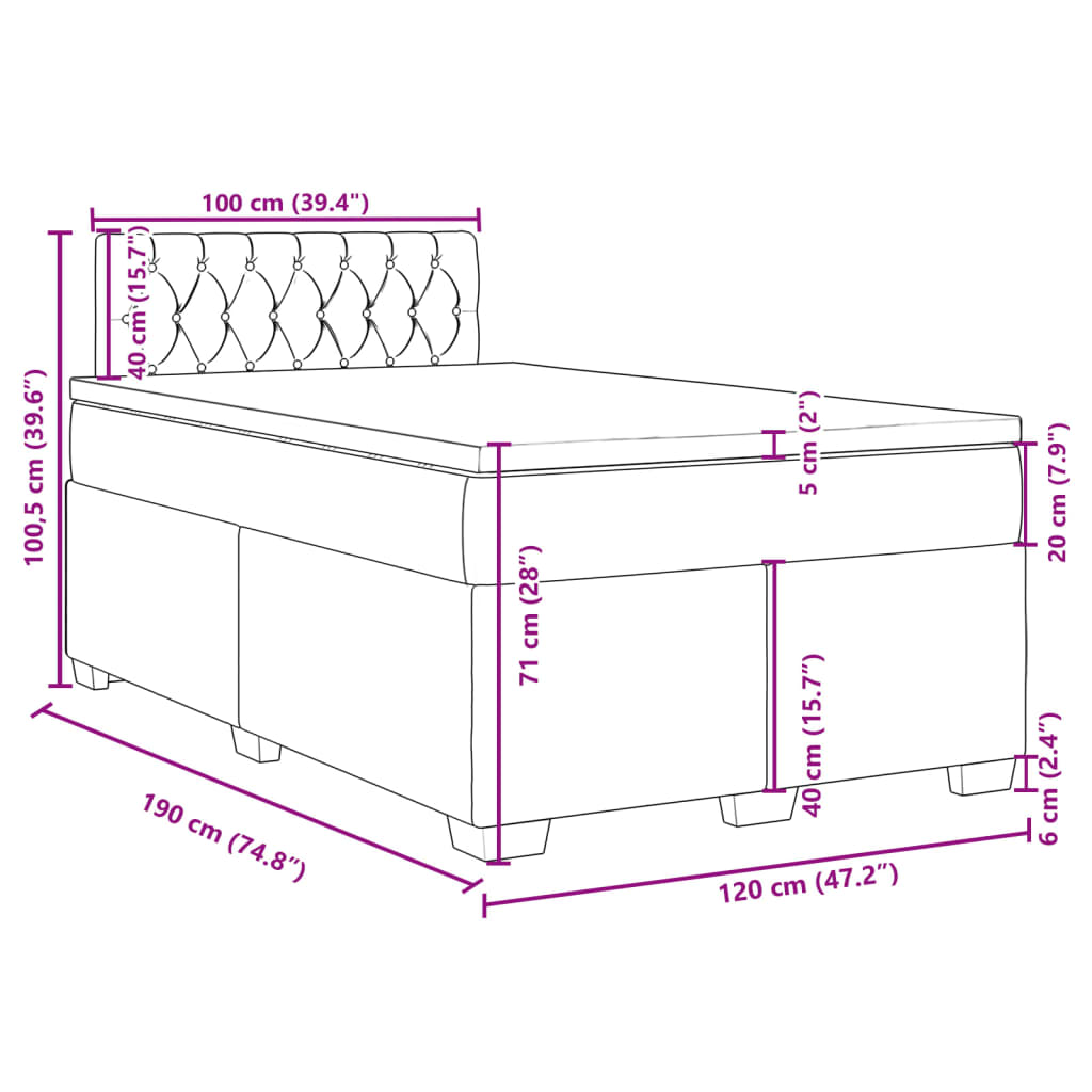 Κρεβάτι Boxspring με Στρώμα Σκούρο Γκρι 120x190 εκ Υφασμάτινο - Pakobazaar