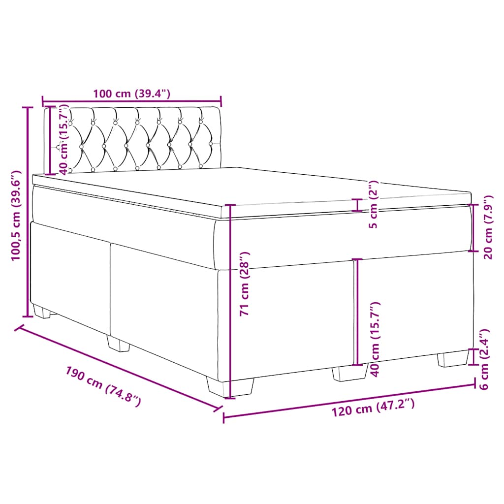 Κρεβάτι Boxspring με Στρώμα Taupe 120x190 εκ. Υφασμάτινο - Pakobazaar