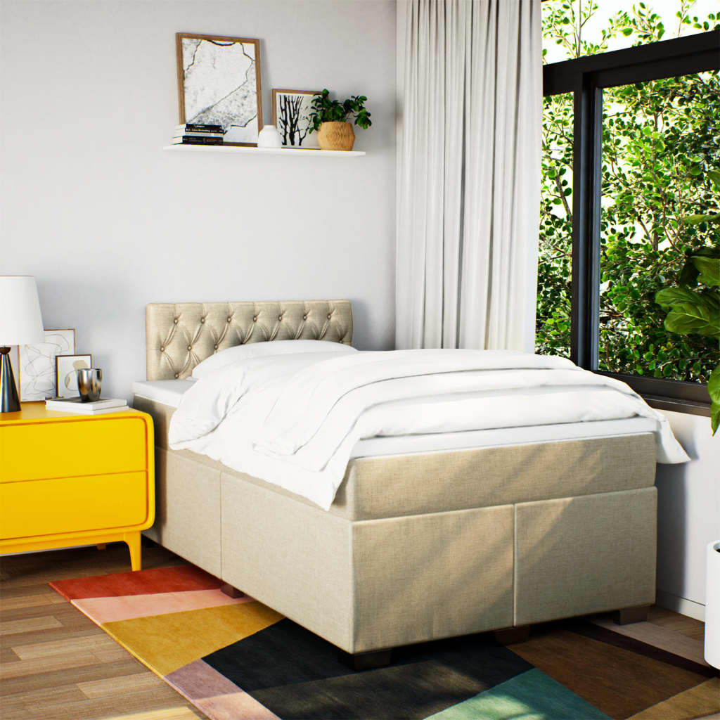 Κρεβάτι Boxspring με Στρώμα Κρεμ 120x190 εκ. Υφασμάτινο