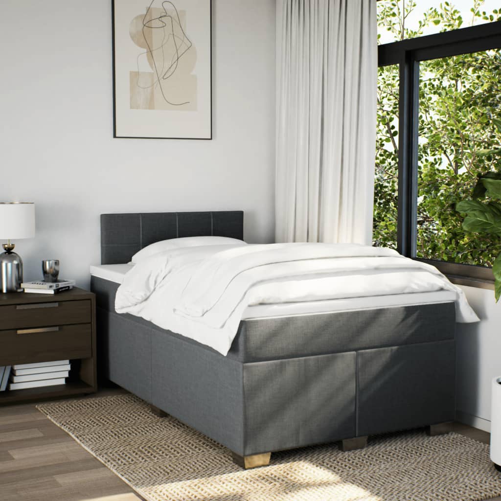 Κρεβάτι Boxspring με Στρώμα Σκούρο Γκρι 120x200 εκ. Υφασμάτινο - Pakobazaar