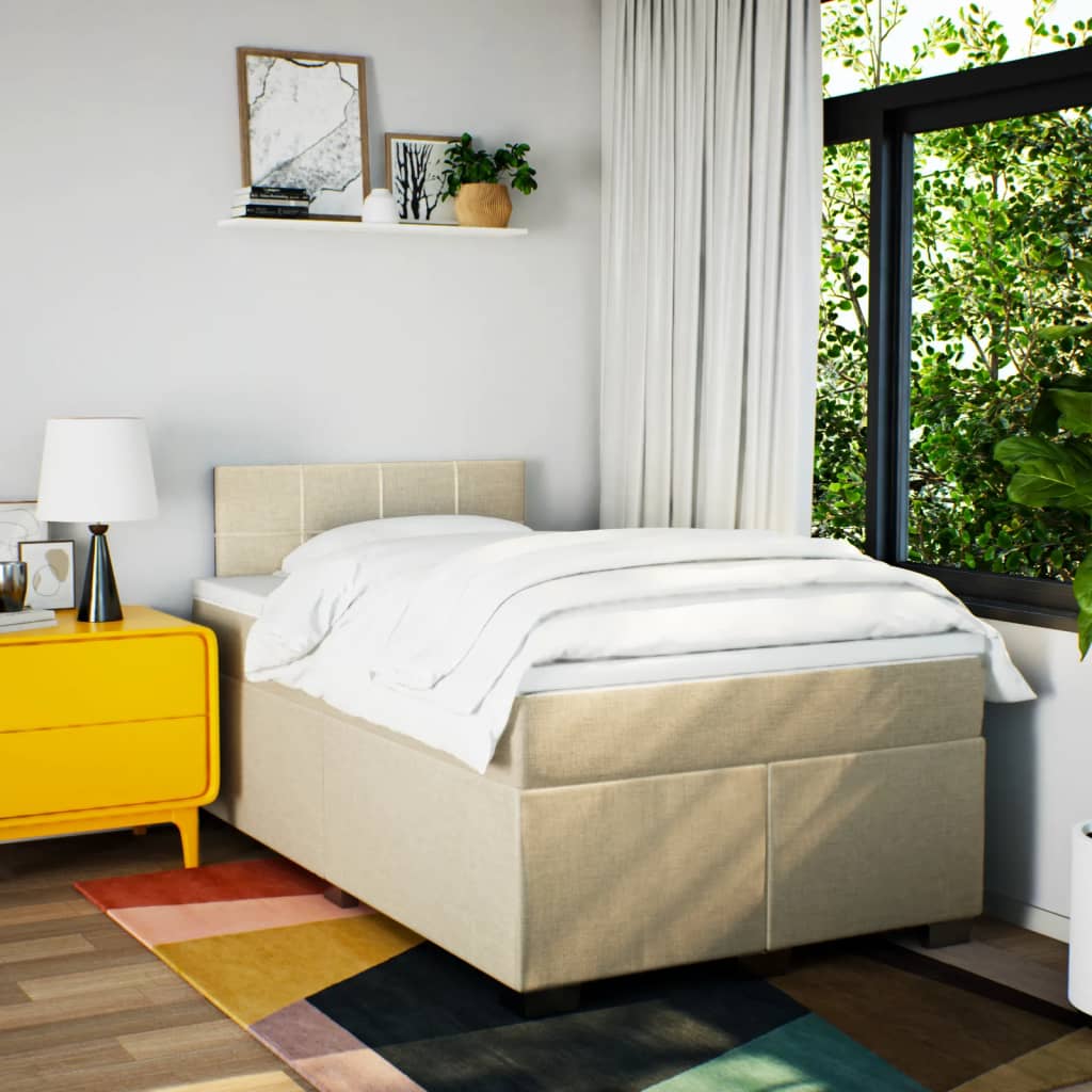Κρεβάτι Boxspring με Στρώμα Κρεμ 120x200 εκ. Υφασμάτινο