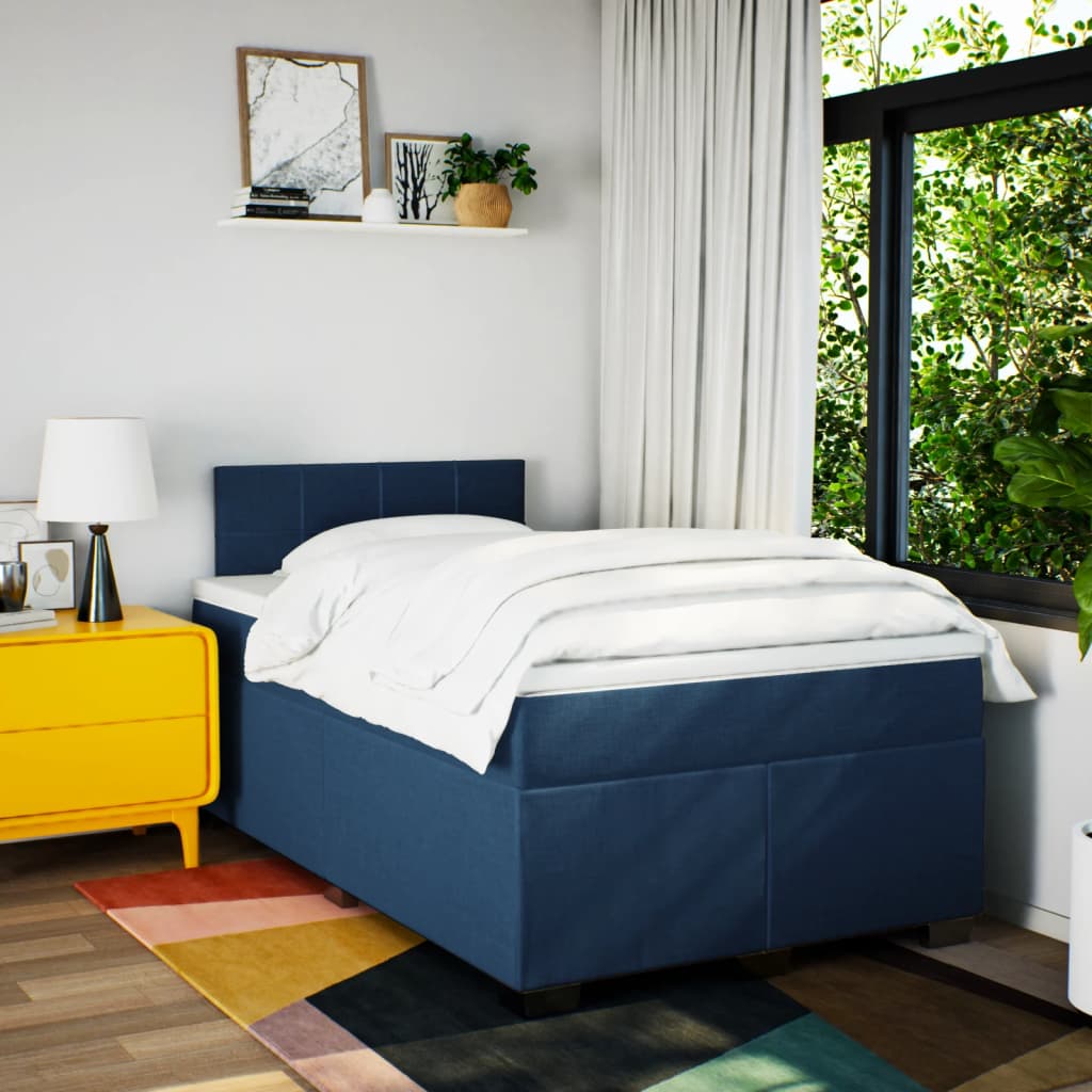 Κρεβάτι Boxspring με Στρώμα Μπλε 120x200 εκ. Υφασμάτινο