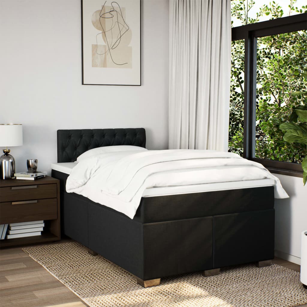 Κρεβάτι Boxspring με Στρώμα Μαύρο 120x200 εκ. Υφασμάτινο - Pakobazaar