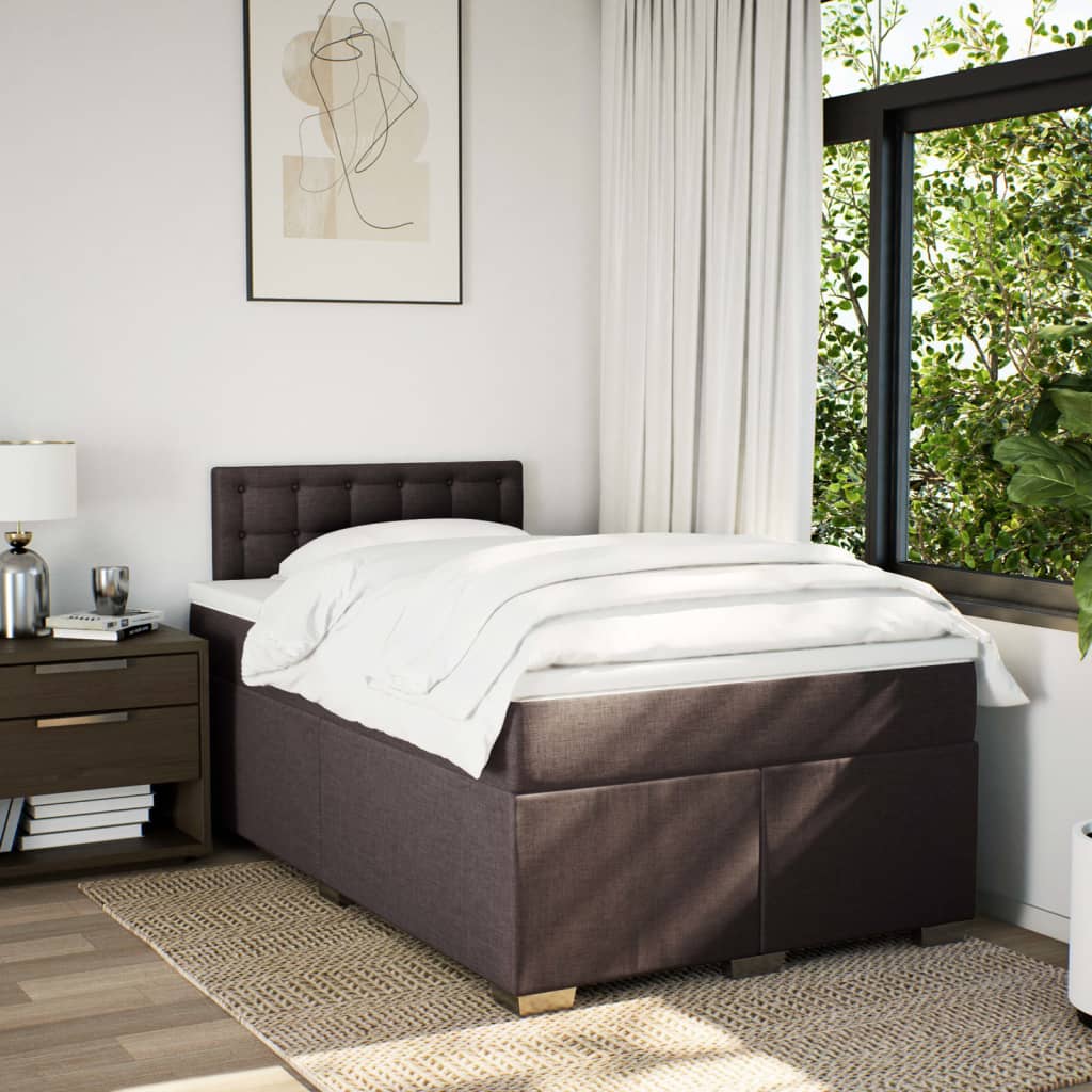 Κρεβάτι Boxspring με Στρώμα Σκούρο Καφέ 120x200 εκ. Υφασμάτινο