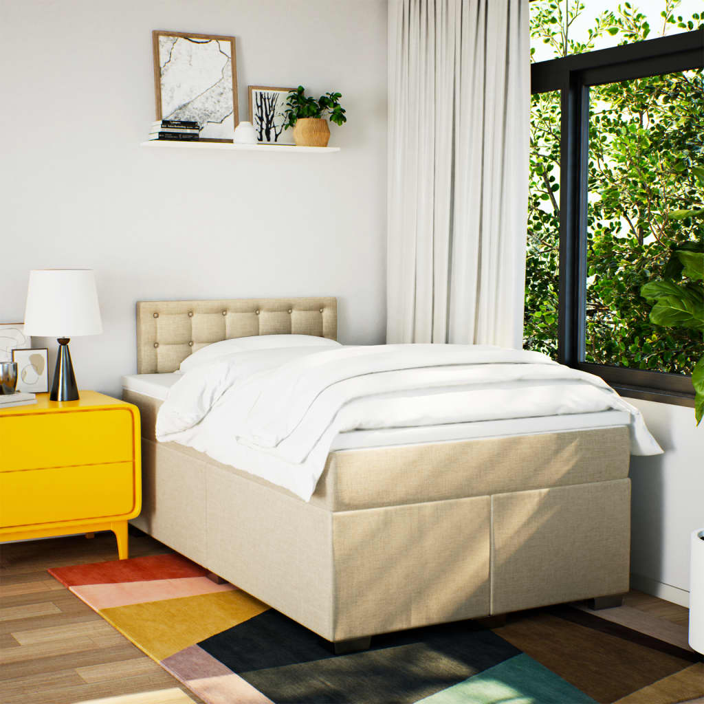 Κρεβάτι Boxspring με Στρώμα Κρεμ 120x200 εκ. Υφασμάτινο