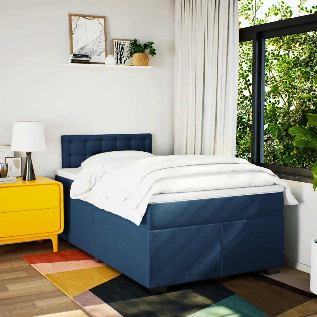 Κρεβάτι Boxspring με Στρώμα Μπλε 120x200 εκ. Υφασμάτινο