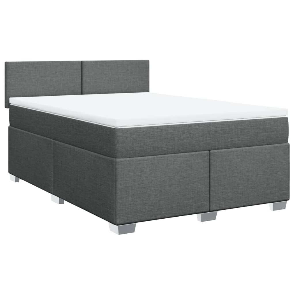 Κρεβάτι Boxspring με Στρώμα Σκούρο Γκρι 140x190 εκ. Υφασμάτινο - Pakobazaar
