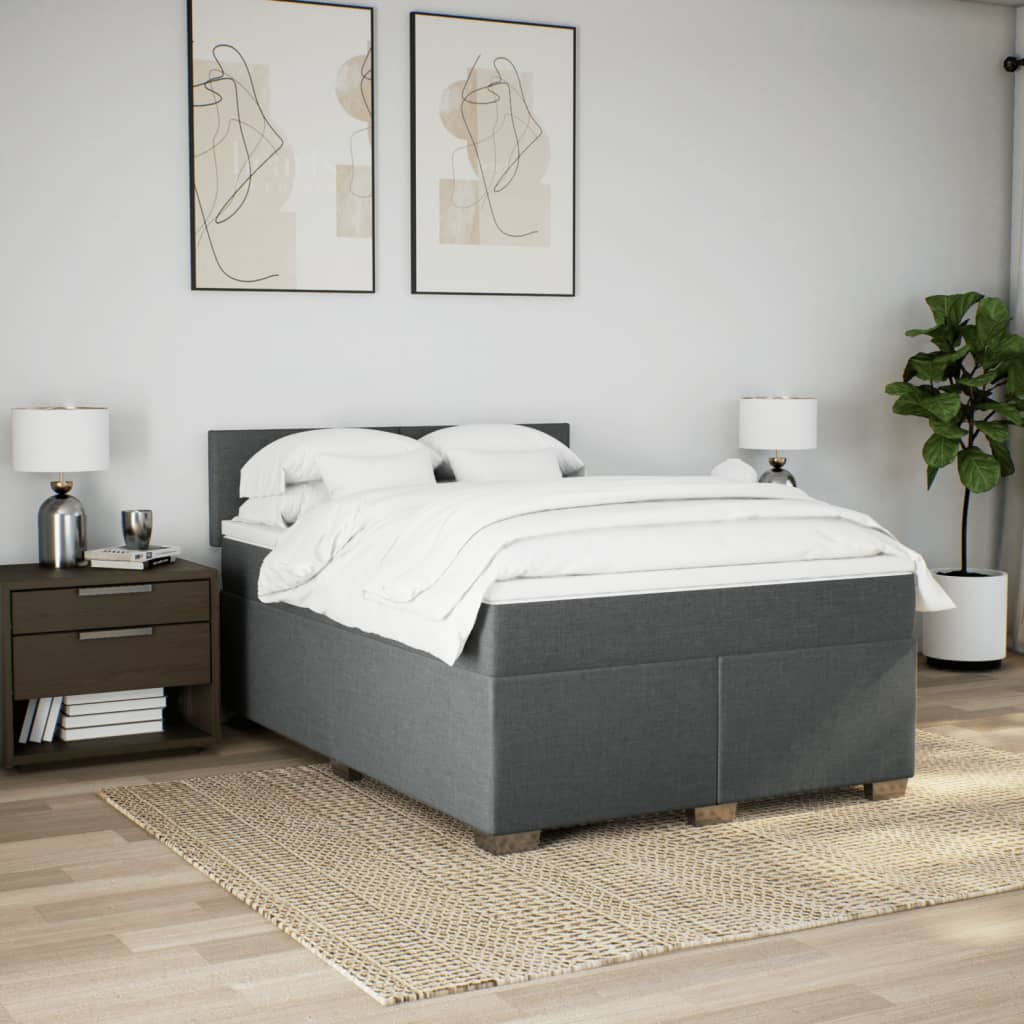 Κρεβάτι Boxspring με Στρώμα Σκούρο Γκρι 140x190 εκ. Υφασμάτινο - Pakobazaar