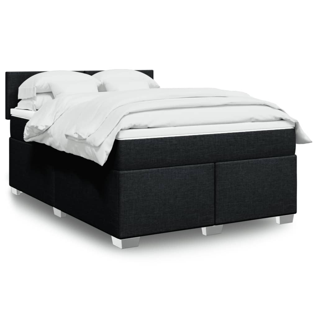 Κρεβάτι Boxspring με Στρώμα Μαύρο 140x190 εκ. Υφασμάτινο - Pakobazaar