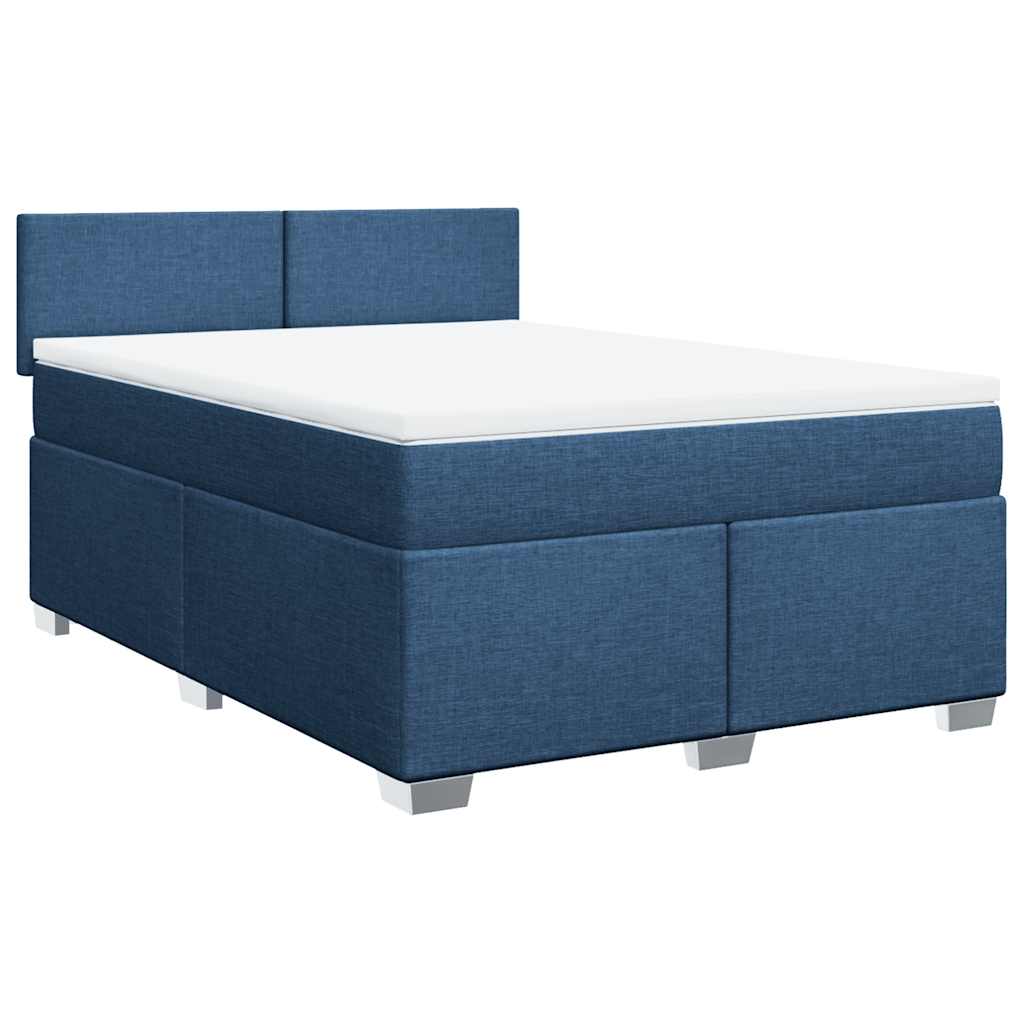 Κρεβάτι Boxspring με Στρώμα Μπλε 140x190 εκ. Υφασμάτινο