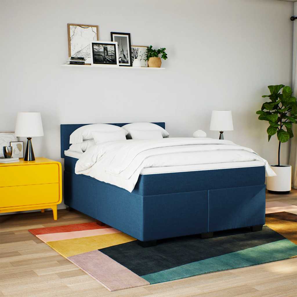 Κρεβάτι Boxspring με Στρώμα Μπλε 140x190 εκ. Υφασμάτινο