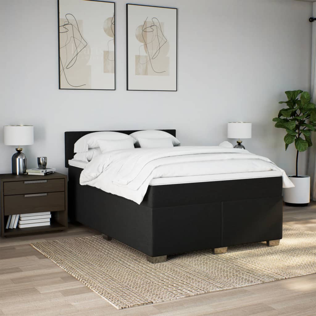 Κρεβάτι Boxspring με Στρώμα Μαύρο 140x190 εκ. Υφασμάτινο