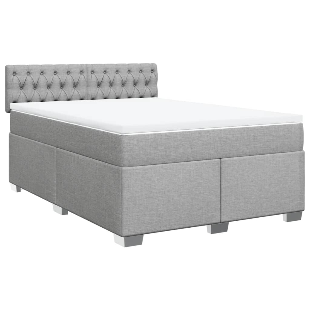 Κρεβάτι Boxspring με Στρώμα Ανοιχτό Γκρι 140x190 εκ. Υφασμάτινο