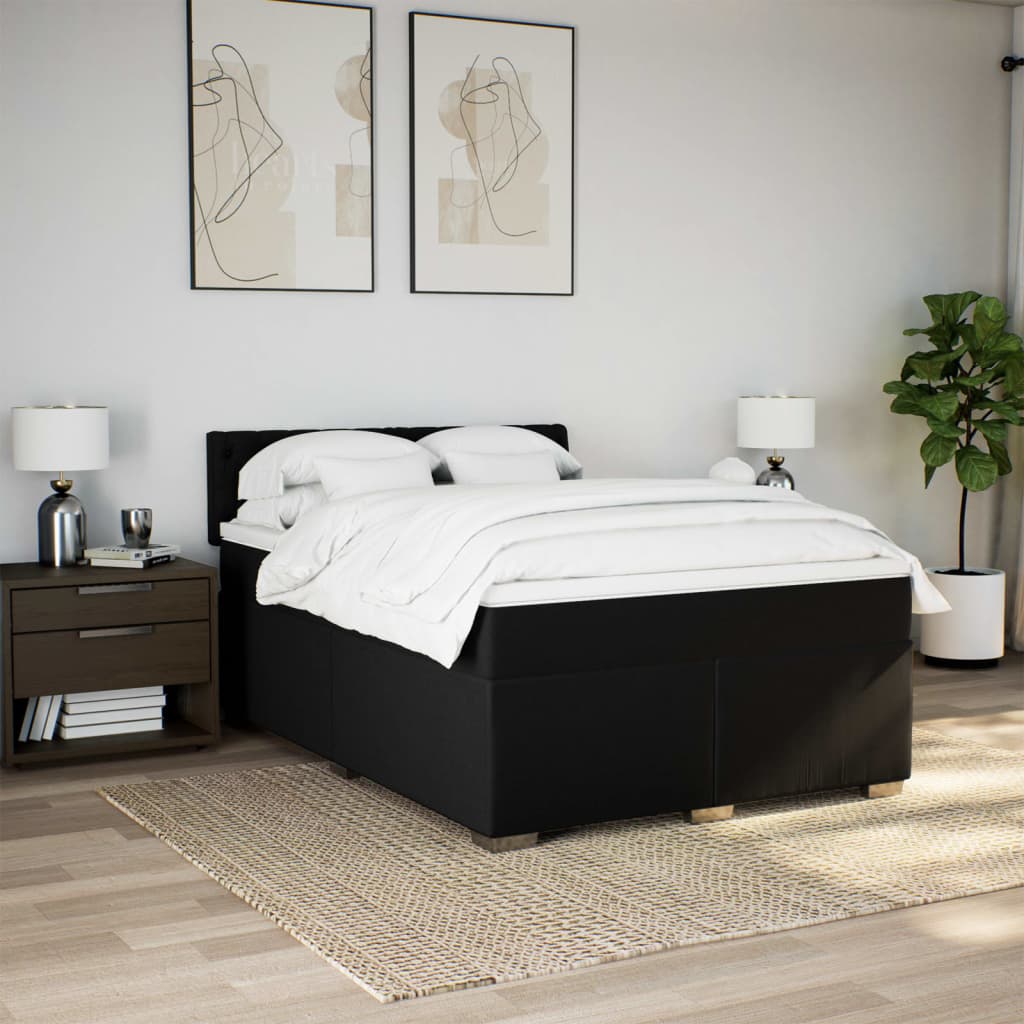 Κρεβάτι Boxspring με Στρώμα Μαύρο 140x190 εκ. Υφασμάτινο - Pakobazaar
