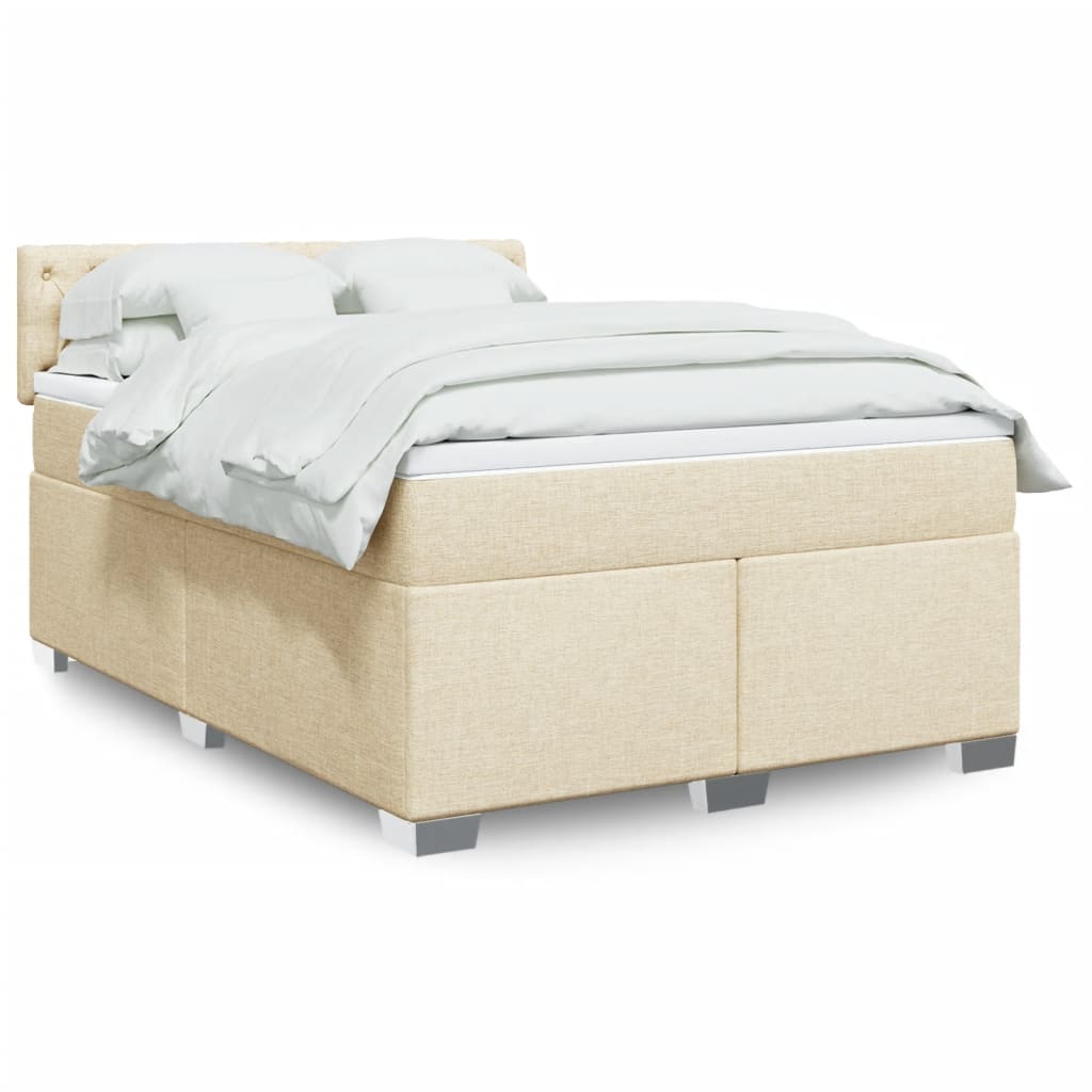 Κρεβάτι Boxspring με Στρώμα Κρεμ 140x190 εκ. Υφασμάτινο - Pakobazaar