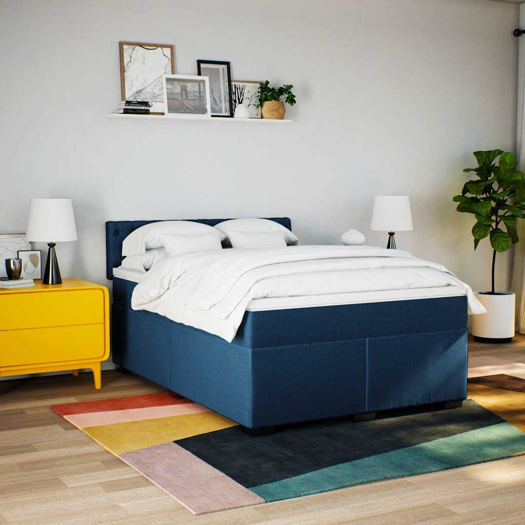 Κρεβάτι Boxspring με Στρώμα Μπλε 140x190 εκ. Υφασμάτινο