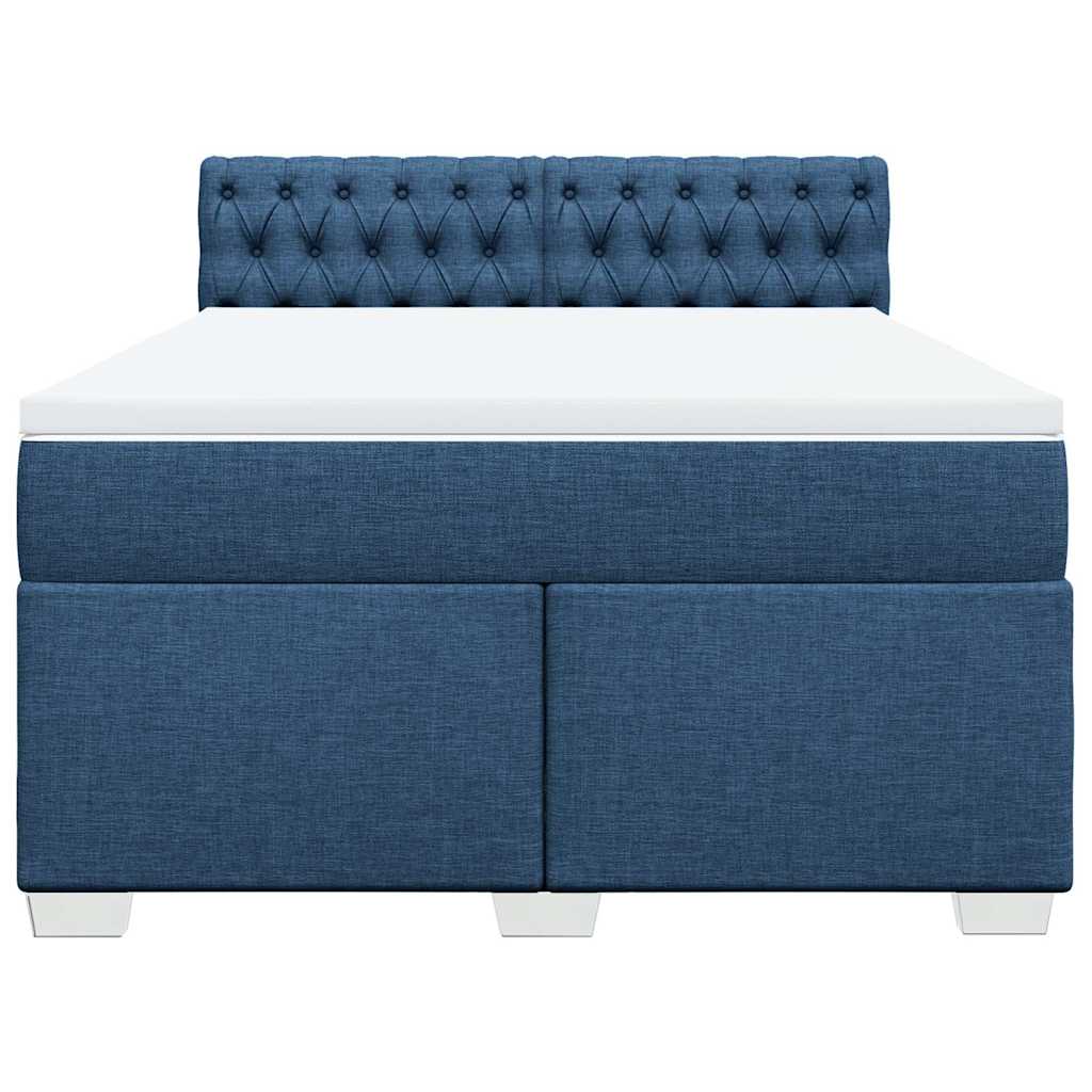 Κρεβάτι Boxspring με Στρώμα Μπλε 140x190 εκ. Υφασμάτινο