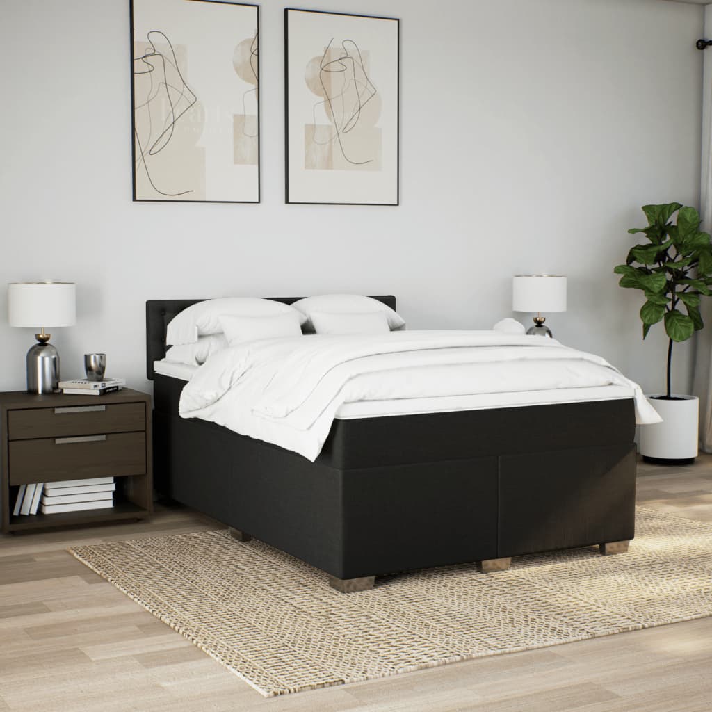 Κρεβάτι Boxspring με Στρώμα Μαύρο 140x190 εκ. Υφασμάτινο - Pakobazaar