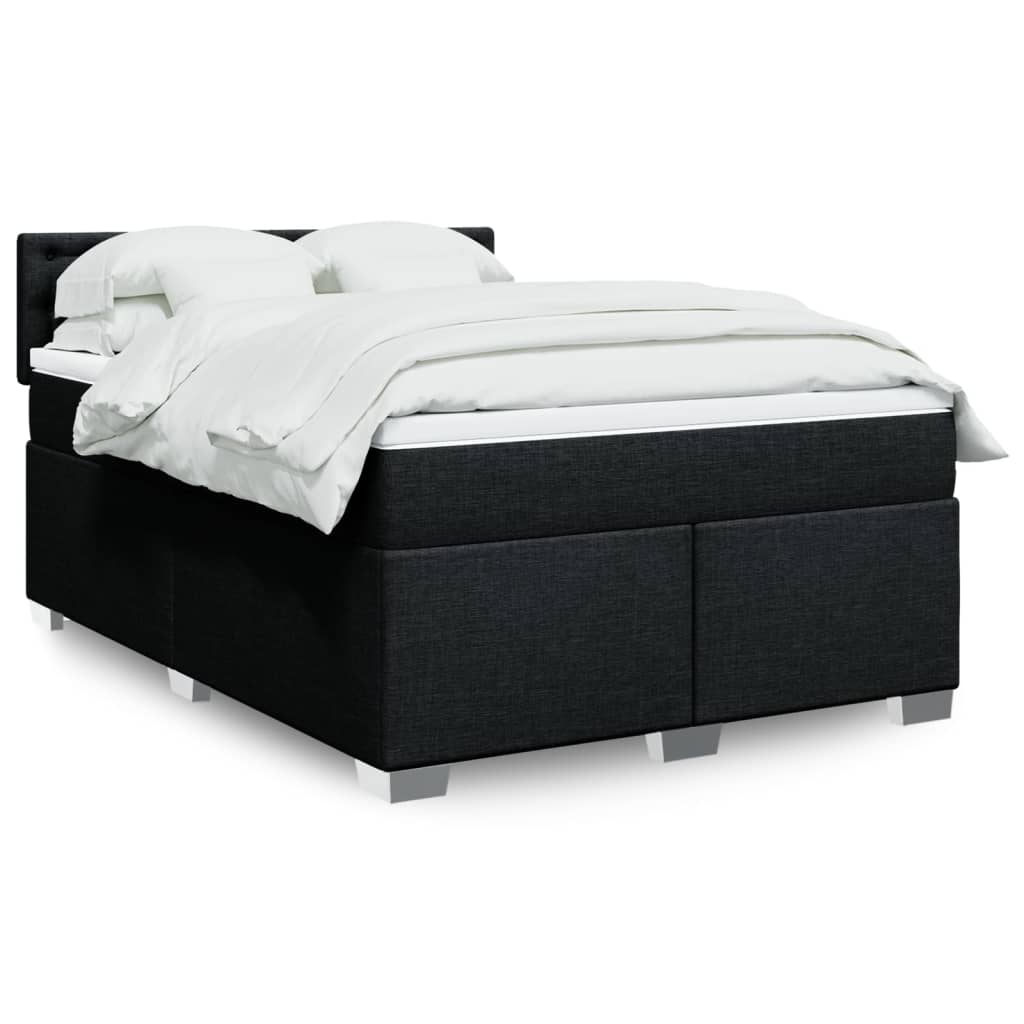 Κρεβάτι Boxspring με Στρώμα Μαύρο 140x190 εκ. Υφασμάτινο - Pakobazaar