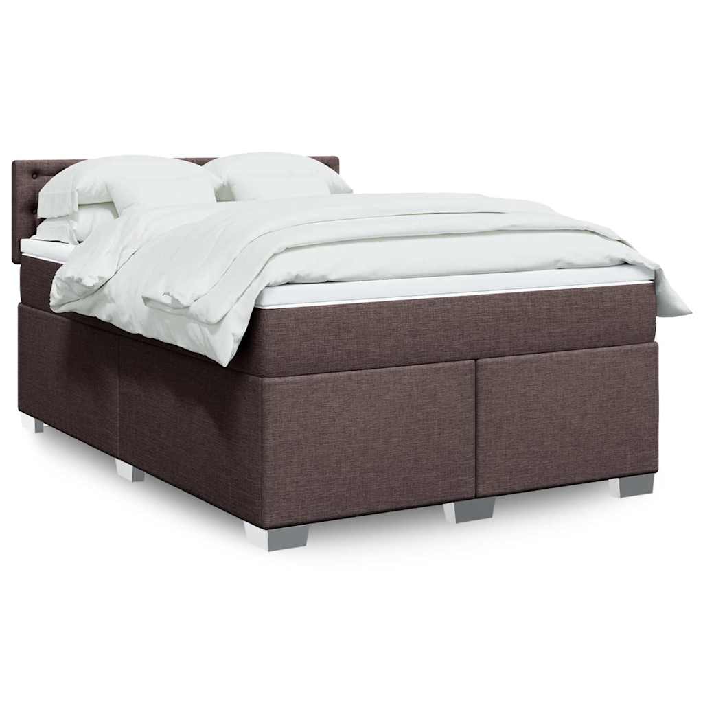 Κρεβάτι Boxspring με Στρώμα Σκούρο Καφέ 140x190 εκ. Υφασμάτινο - Pakobazaar