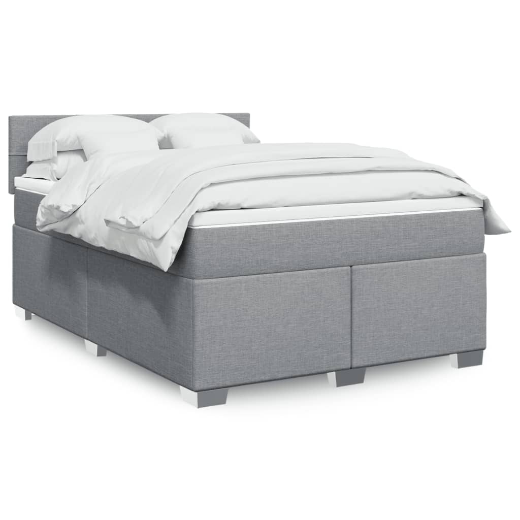 Κρεβάτι Boxspring με Στρώμα Ανοιχτό Γκρι 140x200 εκ. Υφασμάτινο - Pakobazaar