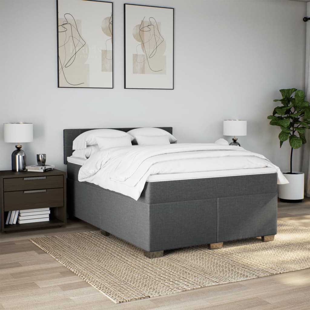 Κρεβάτι Boxspring με Στρώμα Σκούρο Γκρι 140x200 εκ Υφασμάτινο - Pakobazaar