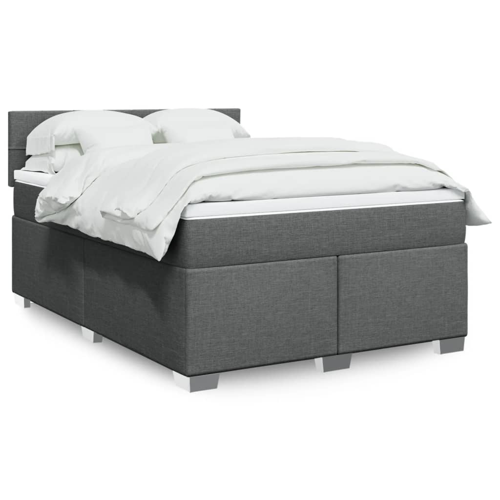 Κρεβάτι Boxspring με Στρώμα Σκούρο Γκρι 140x200 εκ Υφασμάτινο - Pakobazaar