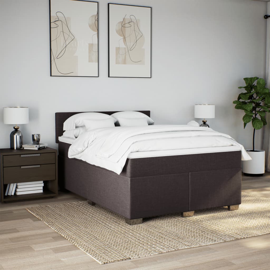 Κρεβάτι Boxspring με Στρώμα Σκούρο Καφέ 140x200 εκ Υφασμάτινο