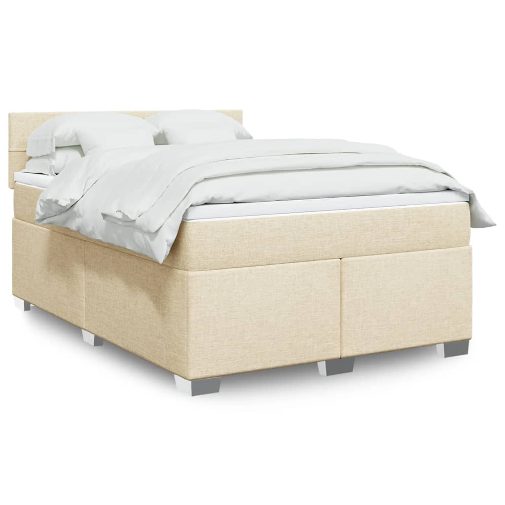 Κρεβάτι Boxspring με Στρώμα Κρεμ 140x200 εκ. Υφασμάτινο - Pakobazaar