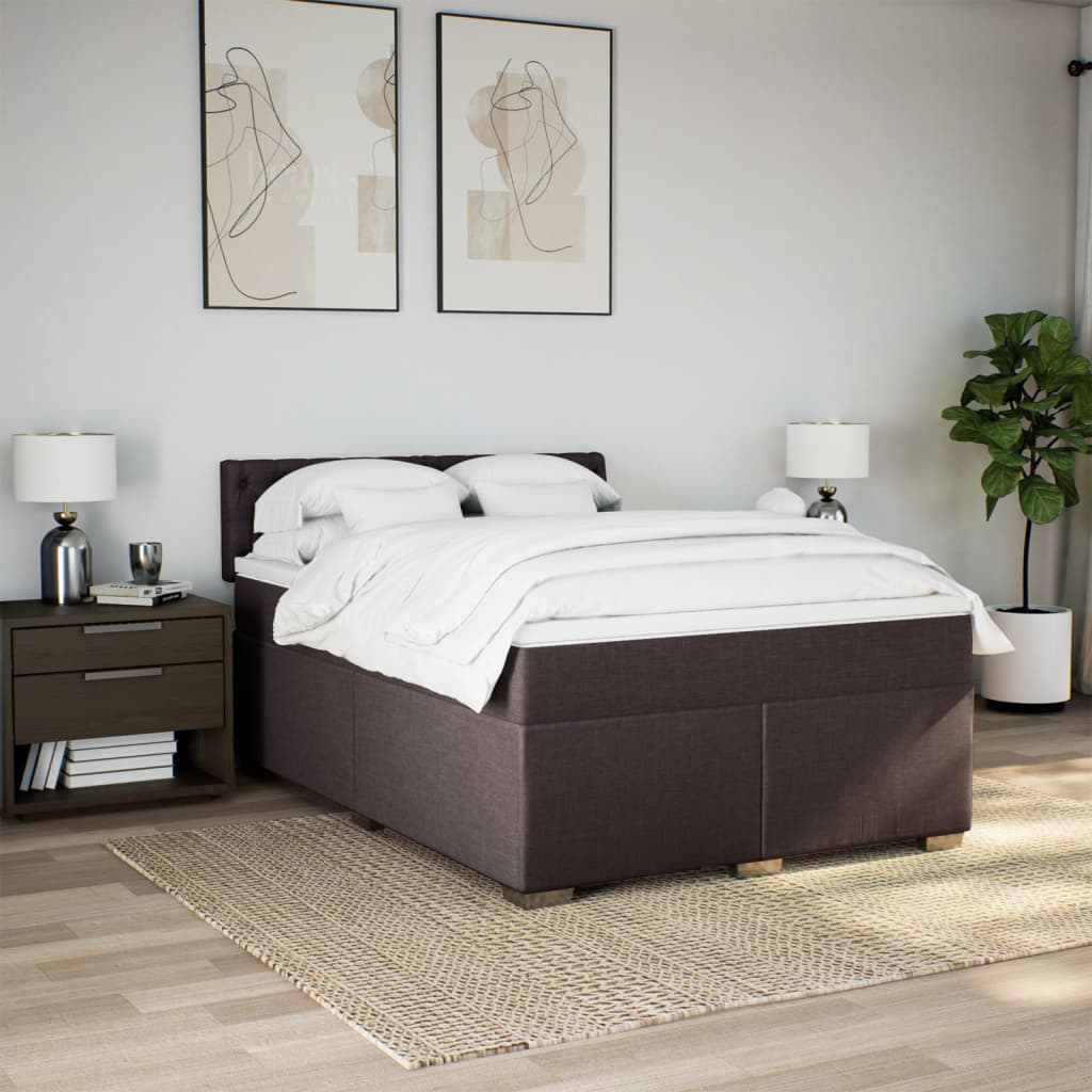Κρεβάτι Boxspring με Στρώμα Σκούρο Καφέ 140x200 εκ Υφασμάτινο - Pakobazaar