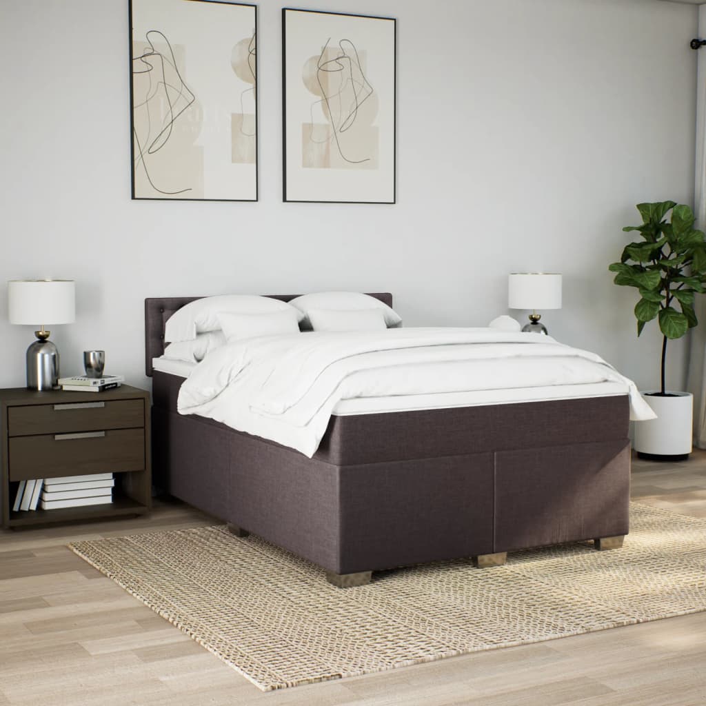 Κρεβάτι Boxspring με Στρώμα Σκούρο Καφέ 140x200 εκ Υφασμάτινο - Pakobazaar