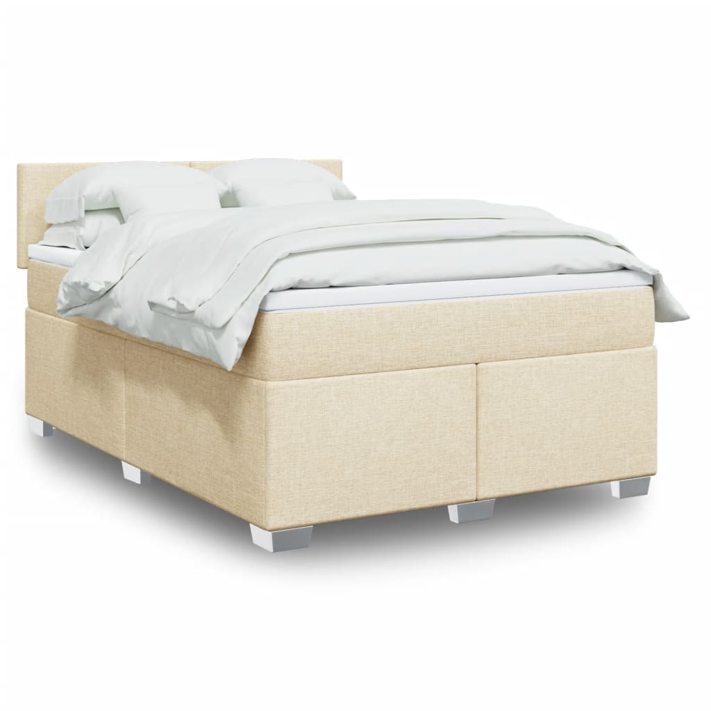 Κρεβάτι Boxspring με Στρώμα Κρεμ 160x200 εκ. Υφασμάτινο - Pakobazaar