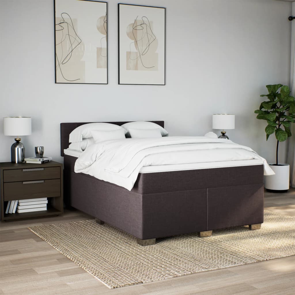 Κρεβάτι Boxspring με Στρώμα Σκούρο Καφέ 160x200 εκ Υφασμάτινο