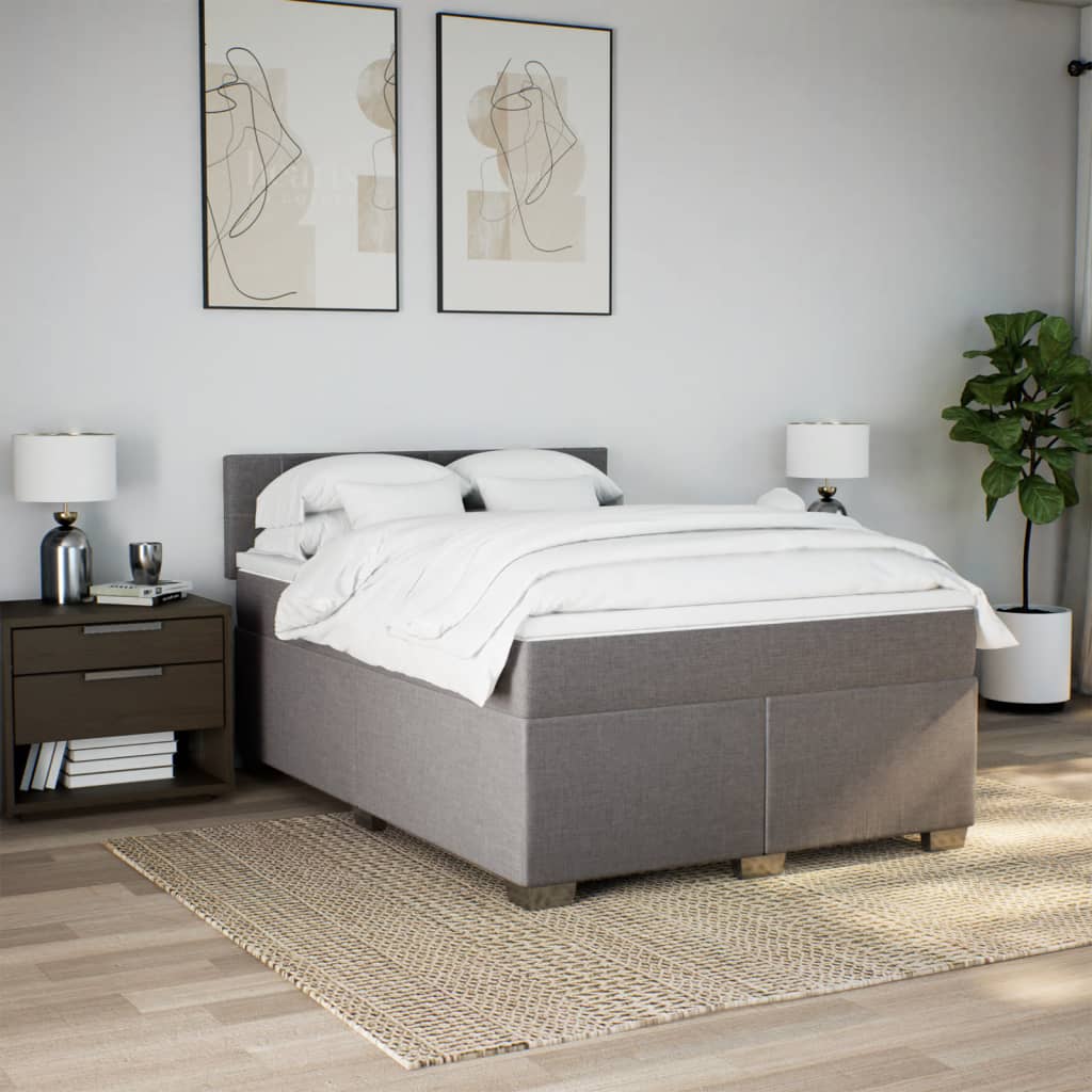 Κρεβάτι Boxspring με Στρώμα Taupe 160x200 εκ. Υφασμάτινο - Pakobazaar