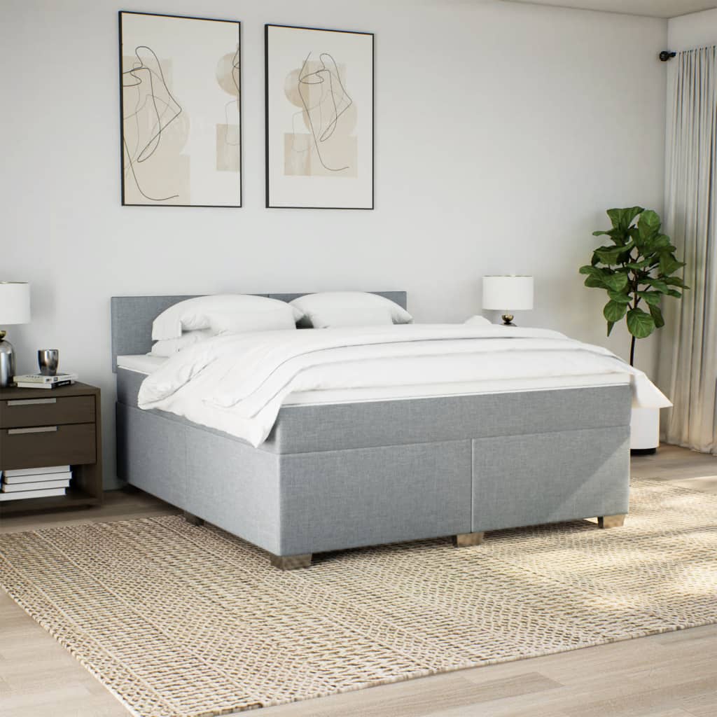 Κρεβάτι Boxspring με Στρώμα Ανοιχτό Γκρι 180x200 εκ. Υφασμάτινο - Pakobazaar