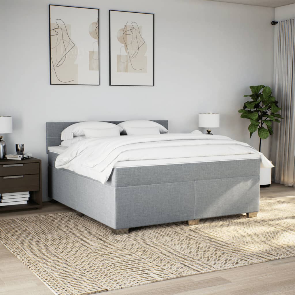 Κρεβάτι Boxspring με Στρώμα Ανοιχτό Γκρι 180x200 εκ. Υφασμάτινο - Pakobazaar