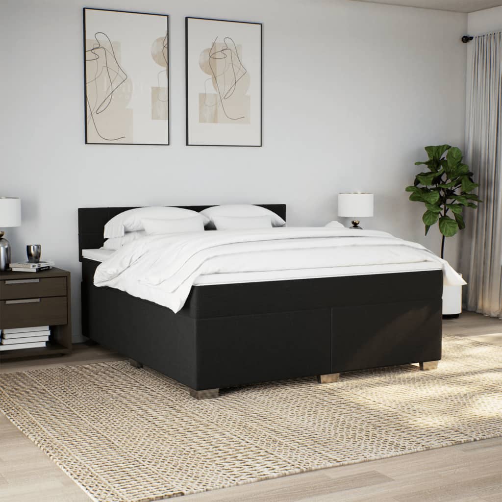 Κρεβάτι Boxspring με Στρώμα Μαύρο 180x200 εκ. Υφασμάτινο