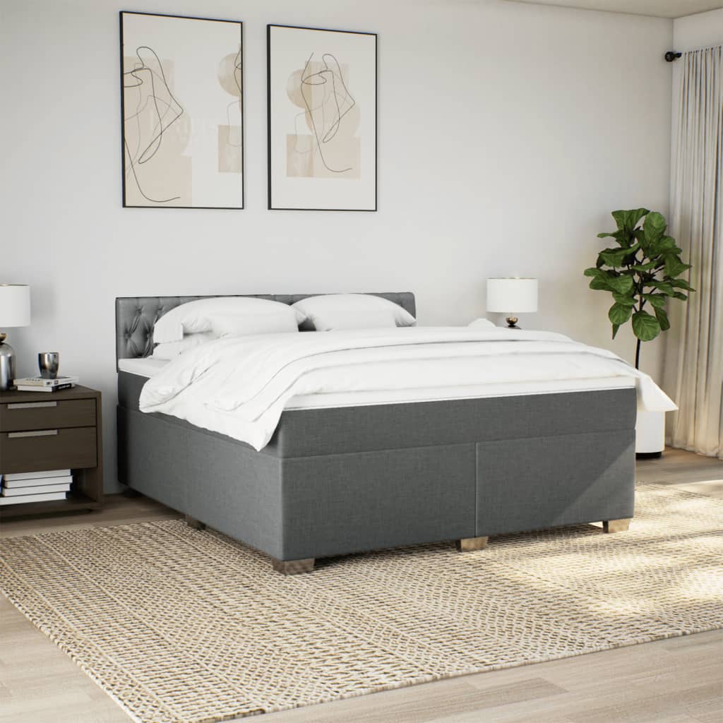 Κρεβάτι Boxspring με Στρώμα Σκούρο Γκρι 180x200 εκ Υφασμάτιν - Pakobazaar