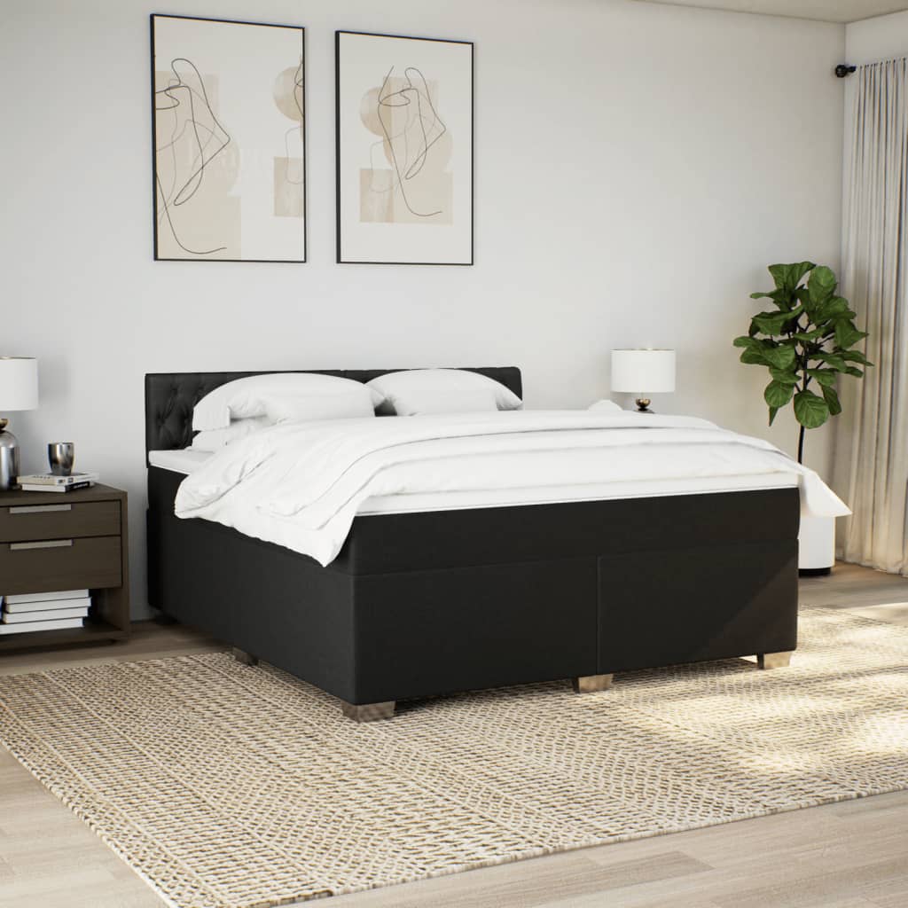 Κρεβάτι Boxspring με Στρώμα Μαύρο 180x200 εκ. Υφασμάτινο - Pakobazaar