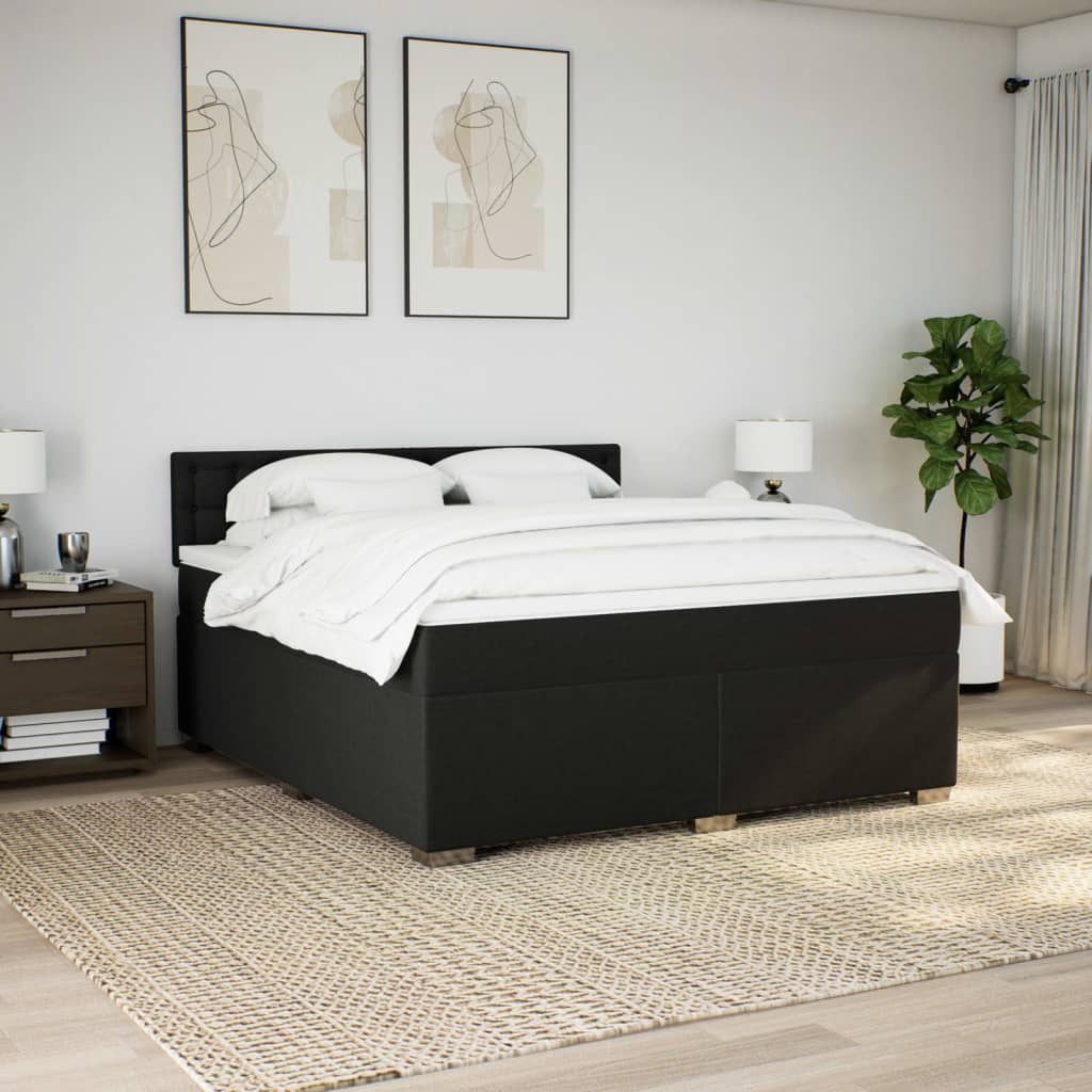 Κρεβάτι Boxspring με Στρώμα Μαύρο 180x200 εκ. Υφασμάτινο - Pakobazaar
