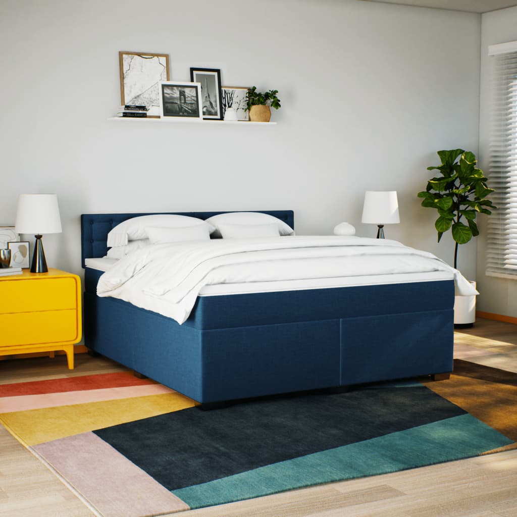 Κρεβάτι Boxspring με Στρώμα Μπλε 180x200 εκ. Υφασμάτινο - Pakobazaar